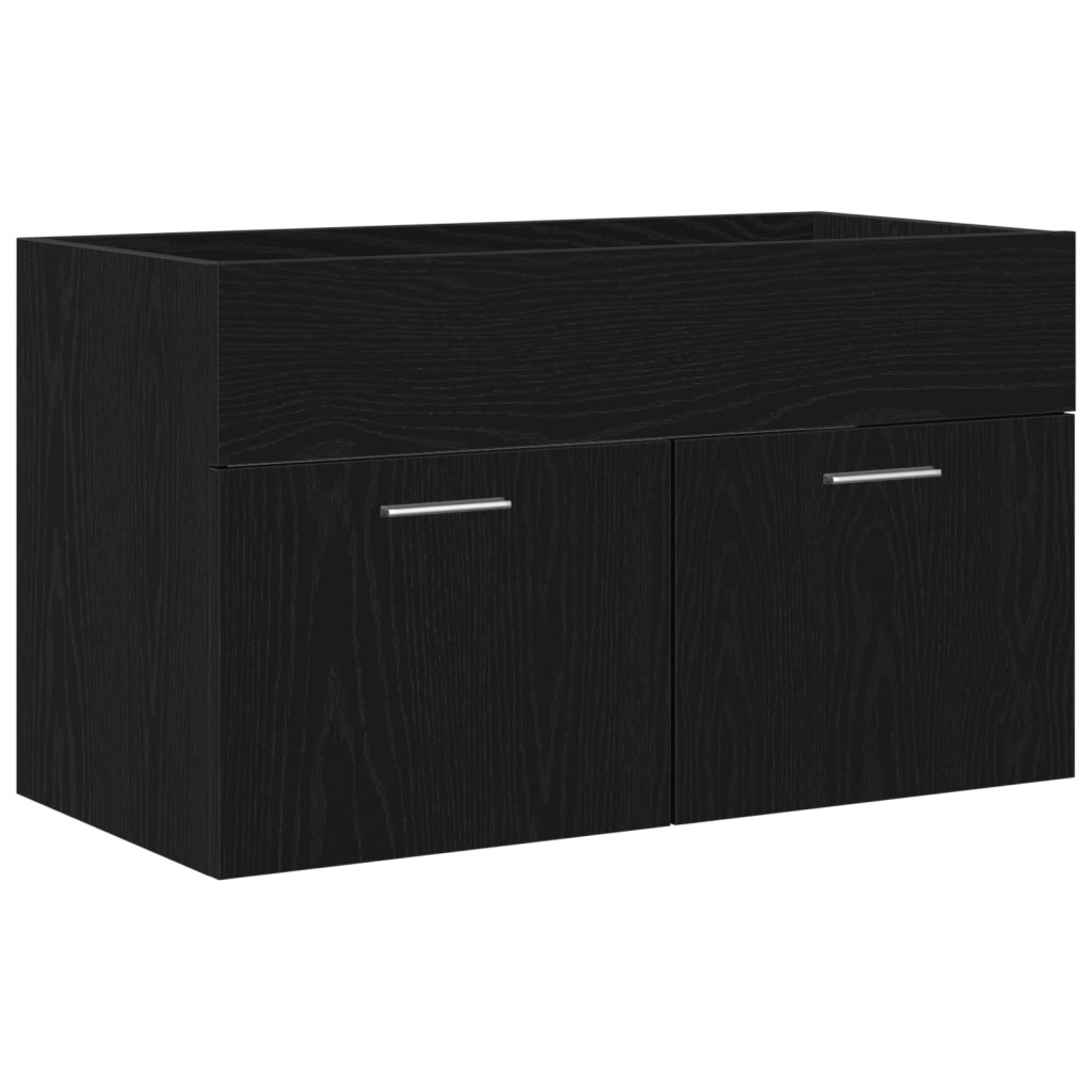 Mobile Lavabo con Lavabo Integrato Rovere Nero Legno Ingegnerizzato