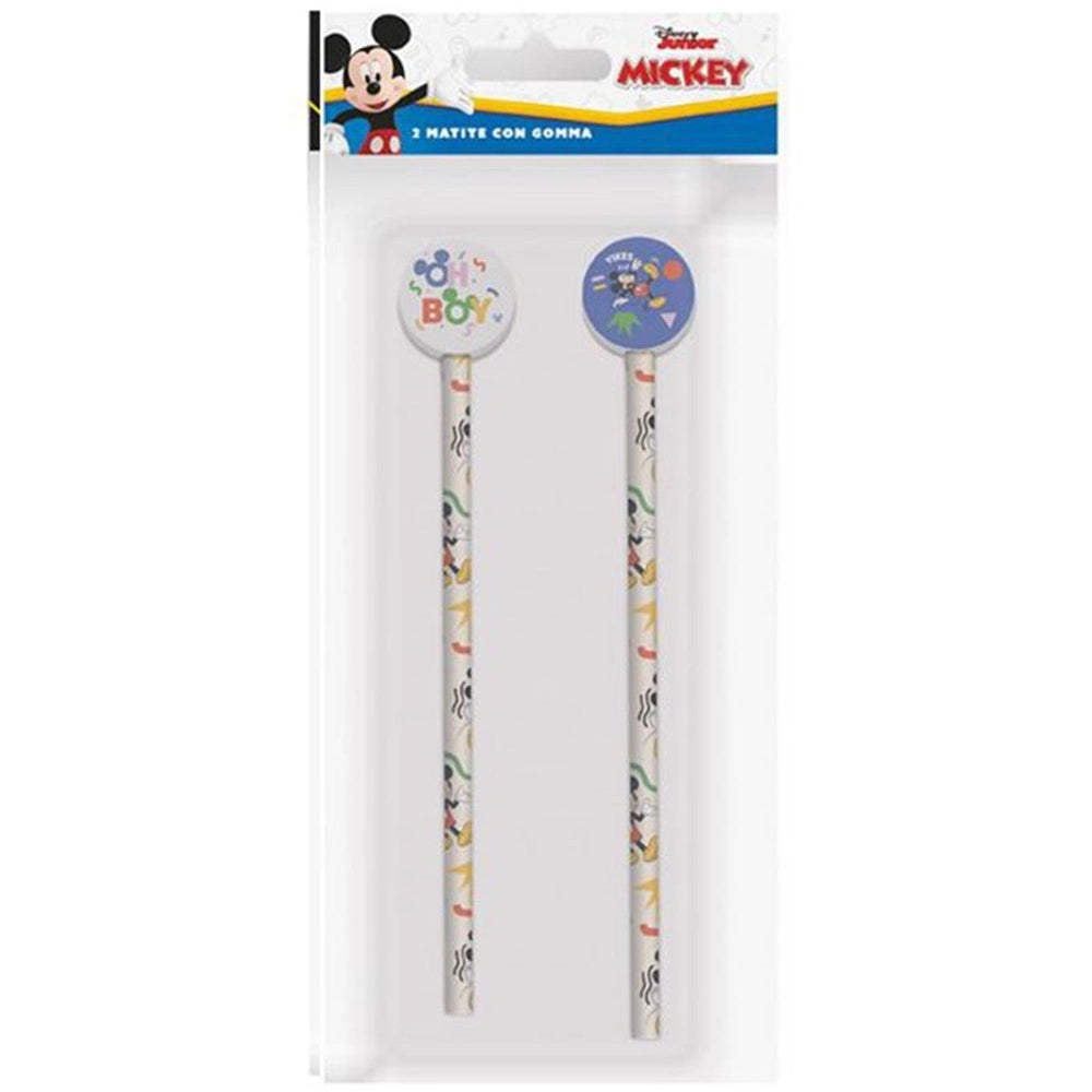 Trade Shop - Kit 2pz Matite Con Gomma Rotonda Grafica Topolino Per Disegno Scuola Bambini 960764 -