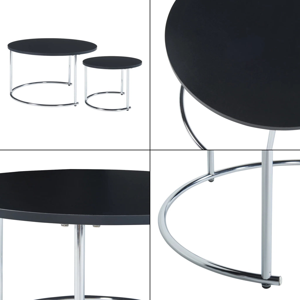 Set di 2 tavolini rotondi impilabili cromo nero 03_0010599