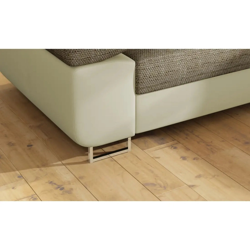 Divano ad angolo convertibile MENTON beige bouclé – 4 posti con vano contenitore e poggiatesta