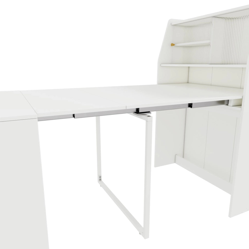 Tavolo allungabile salvaspazio con contenitore in truciolato e vetro bianco per sala da pranzo e salotto