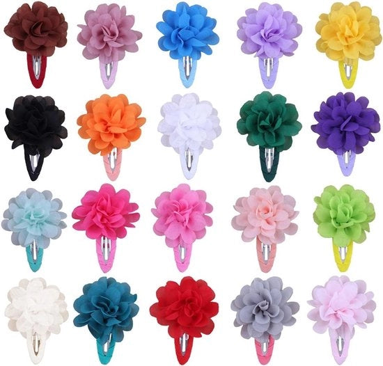 Set di clip per capelli premium a 20 pezzi - fiori chiffon multicolori - clip per capelli per bambini, bambine, donne - accessori per capelli per matrimoni