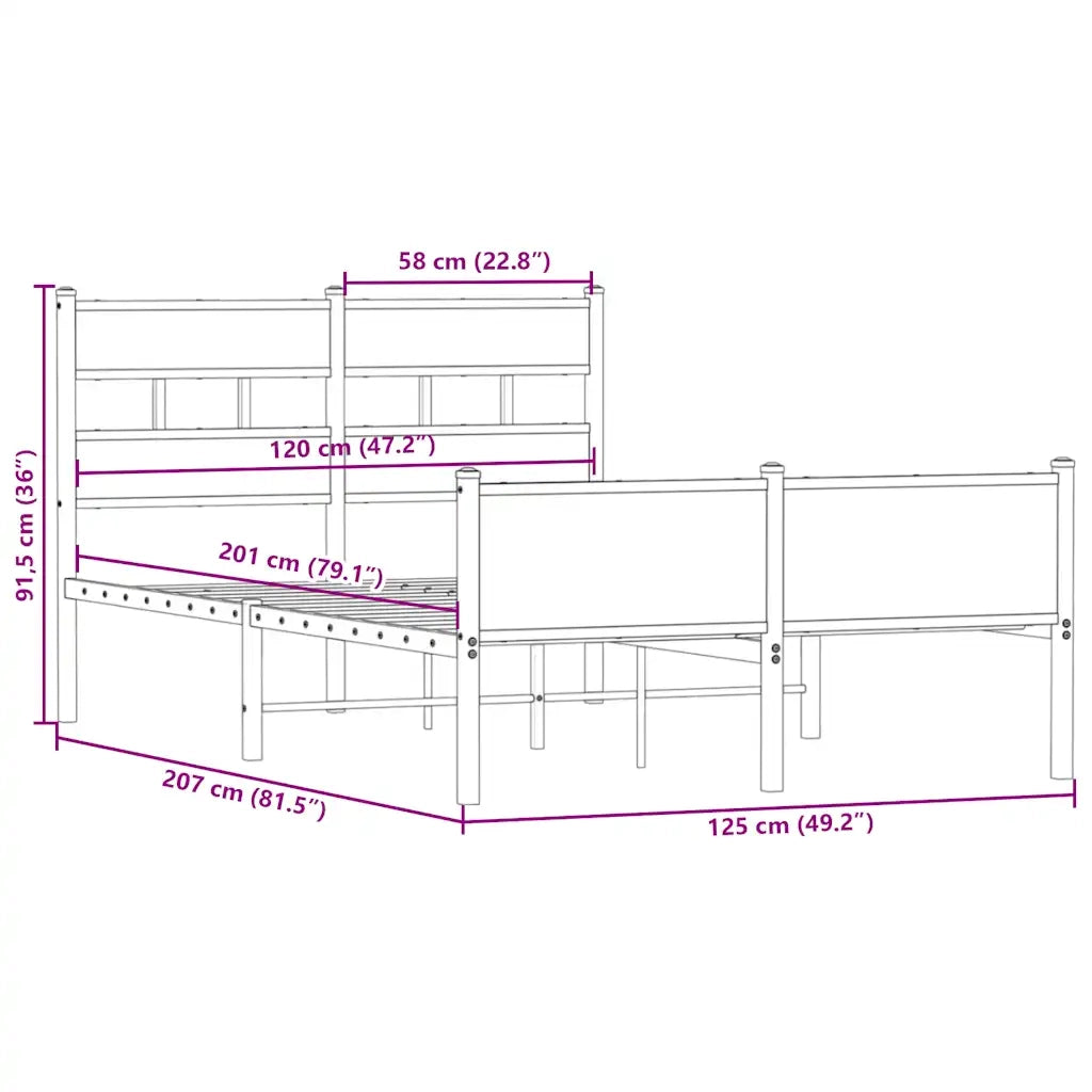 vidaXL Giroletto senza Materasso Rovere Fumo 120x200 cm in Truciolato