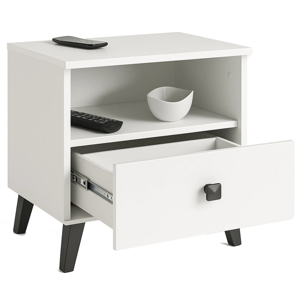 Comodino AKORD MOBI color bianco con cassetto L40 x H43 x P37 cm