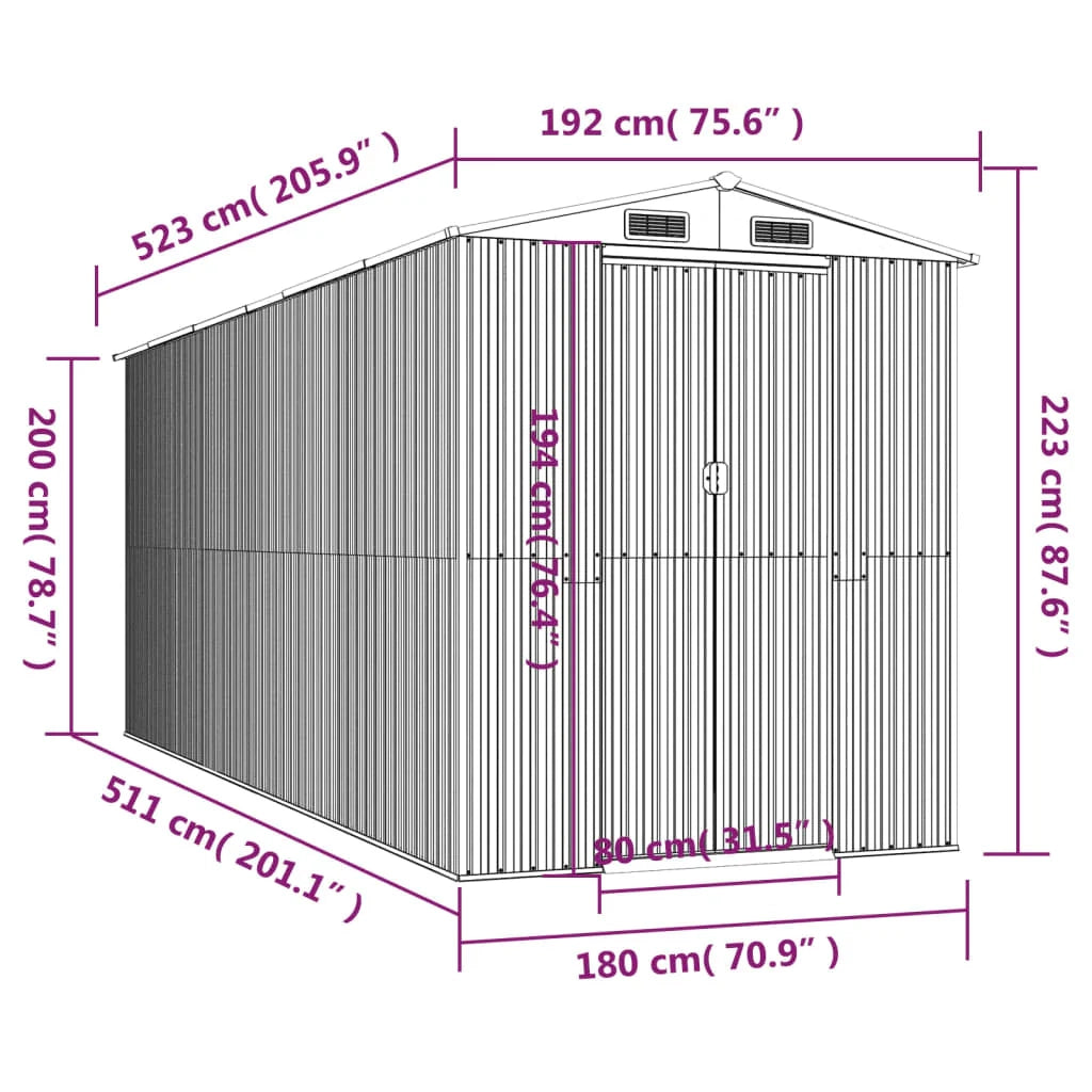 Casetta da giardino cabina ripostiglio capanno da esterno capanno per attrezzi robusta colore chiaro 192 x 523 x 223 cm acciaio zincato grigio 02_0022259