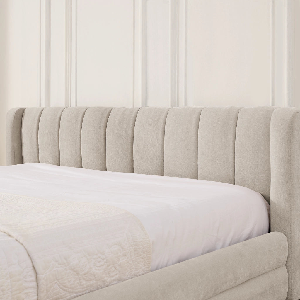 Letto Matrimoniale Contenitore con USB ¨C MINIMAL ¨C Velluto Beige 160x200