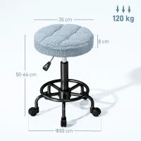 Sgabello Girevole Rotondo con Ruote e Altezza Regolabile, Seduta rivestita in Tessuto, 50x50x66 cm, Blu
