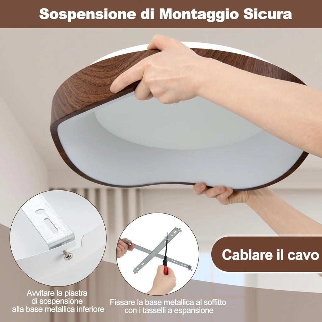Lampada da Soffitto LED, Plafoniera LED Moderna da 24W Effetto Legno con Telaio in Metallo 3000K, Ideale per Camera da Letto, Soggiorno, Bagno, Corridoio e Ufficio [Classe di efficienza energetica F]