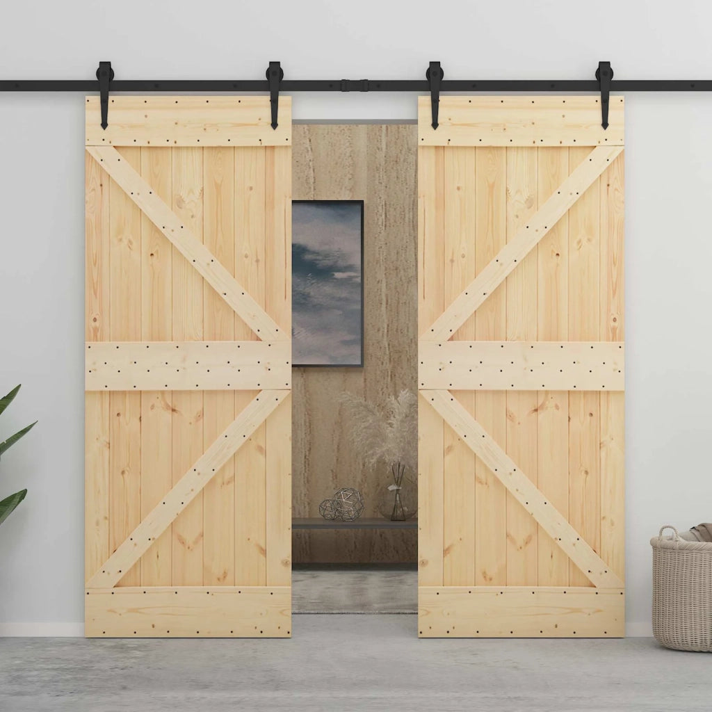 Porta scorrevole 2 pz 90 x 210 cm Legno Massello di Pino 3444877