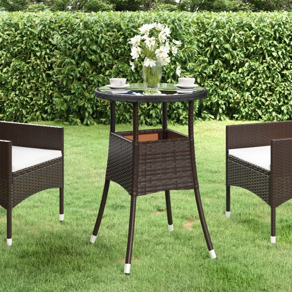 Tavolo Giardino Ø60x75 cm Vetro Temperato e Polyrattan Marrone 310599