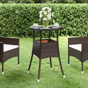 Tavolo Giardino Ø60x75 cm Vetro Temperato e Polyrattan Marrone 310599
