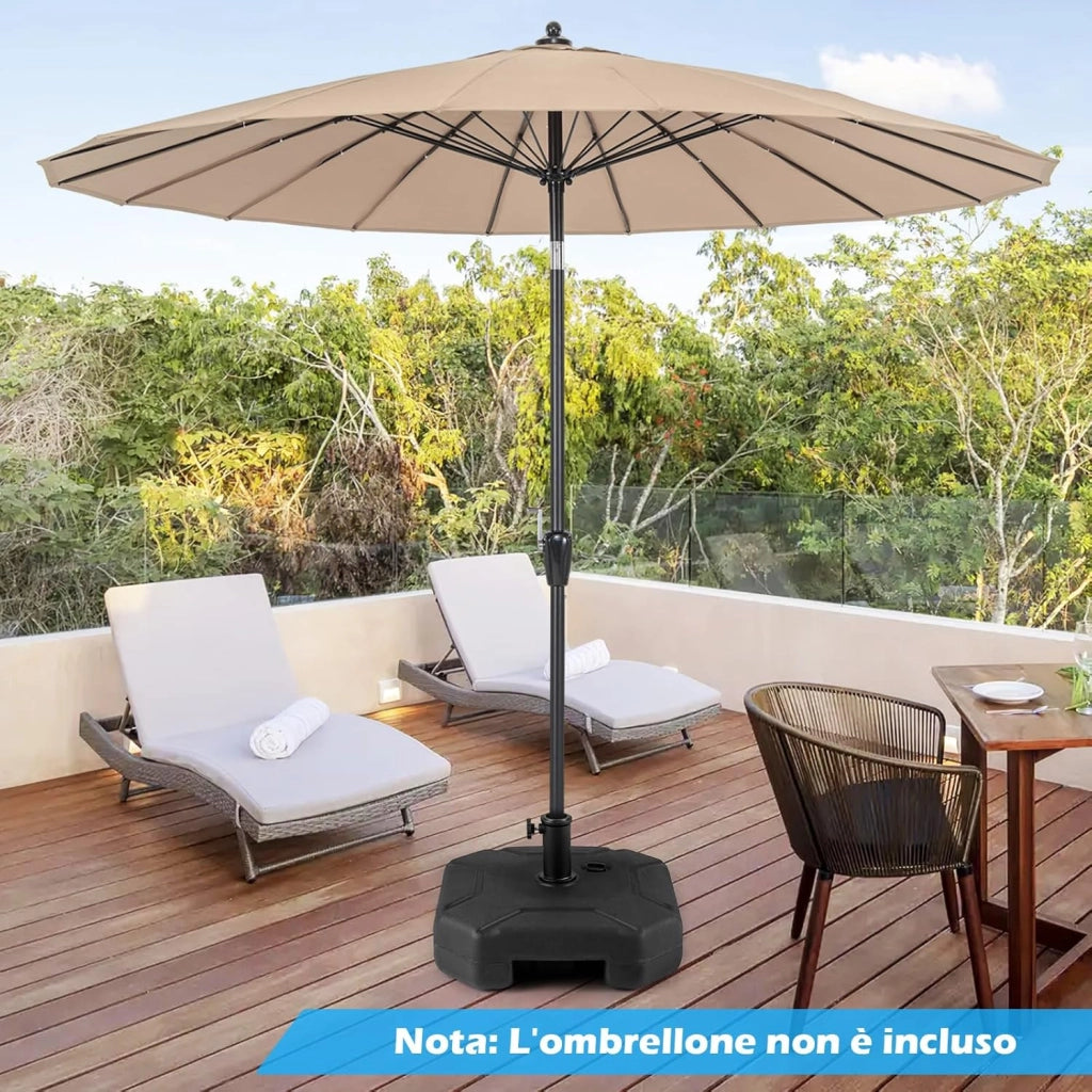 Base per Ombrello Riempibile, Base per Ombrello Pesante 17,5 Litri / 30 kg Riempibile con Acqua o Sabbia, per Poli da Ombrello da 38/48mm, Supporto per Ombrello Giardino Piscina