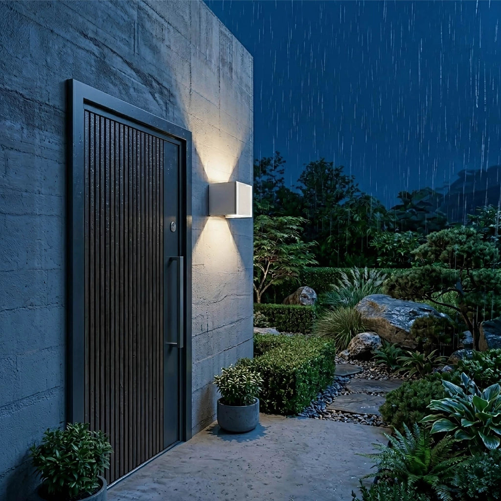 Set 2 Pezzi Applique LED da Parete 2 LED Design Quadrato IP65 Interno/Esterno Luce Naturale o Fredda Nero o Bianco Luce Natuale - Bianco