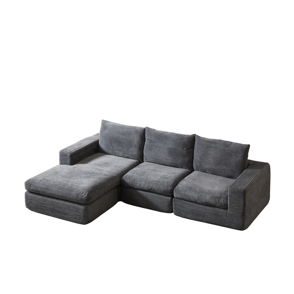 Divano modulare con chaise longue - con 3 cuscini e seduta reversibile - grigio scuro