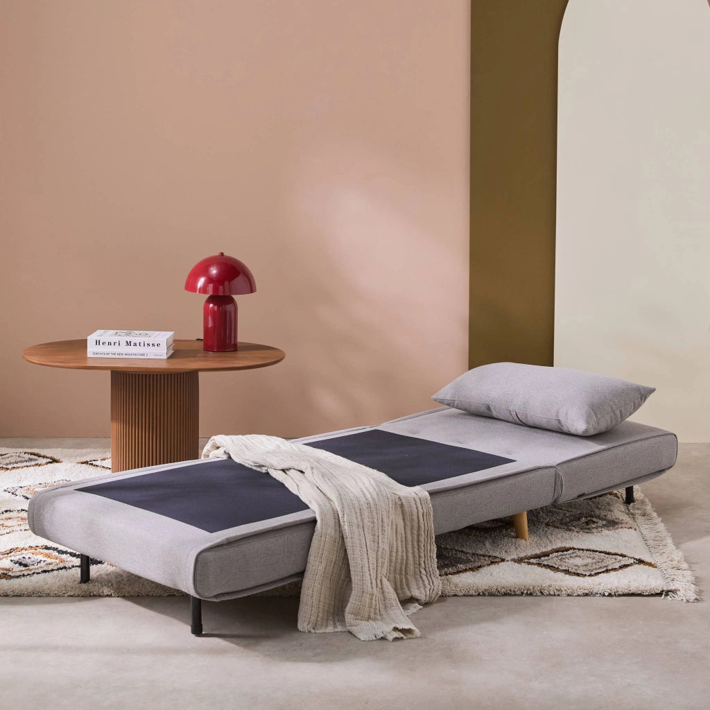Poltrona letto convertibile tessuto con piedi in legno 1 posto, grigio