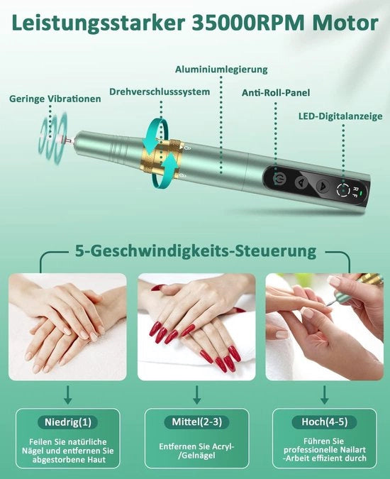 Drillatrice elettrica senza fili professionale per manicure 30000 giri al minuto - Filer portatile per unghie per gel - Strumenti per levigatura e lucidatura di acrilico per principianti di manicure