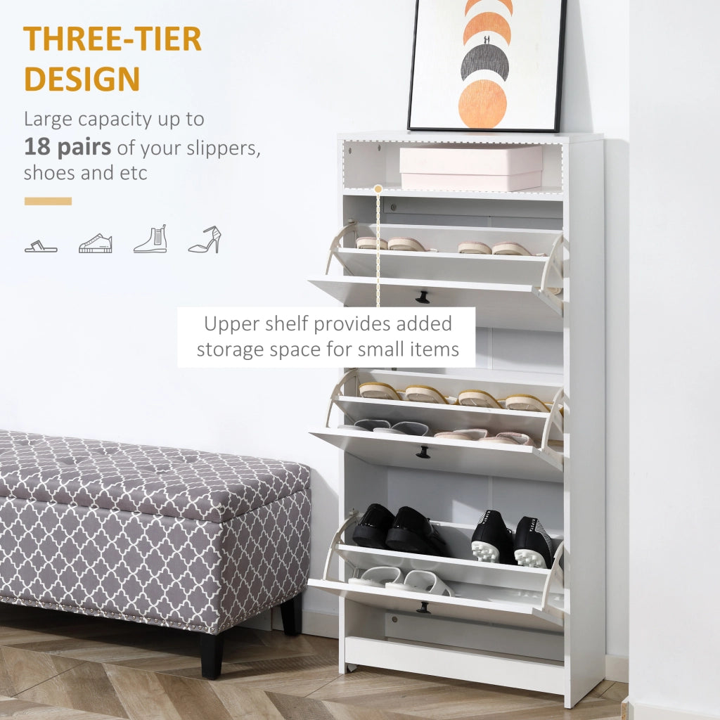 EasyComfort Scarpiera 3 Scompartimenti a Ribalta(18 Paia di Scarpe) e 1 Ripiano Portaoggetti Legno Truciolato Bianco 60×24×132cm