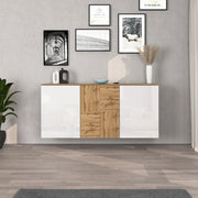 WHOUS Credenza sospesa Iseo con 3 ante e 6 scomparti interni bianco lucido e rovere 150x35x70 cm