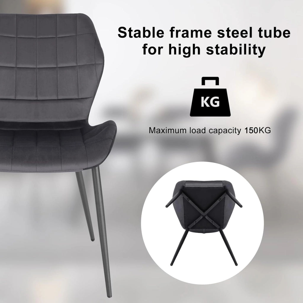 6x Sedie Ergonomica da Pranzo, Sedia Nordica, Sedia da cucina in velluto, Seduta Imbottita, per Camera da Letto, Salotto, Grigio Scuro, Gambe in Metallo, BH356dgr-6