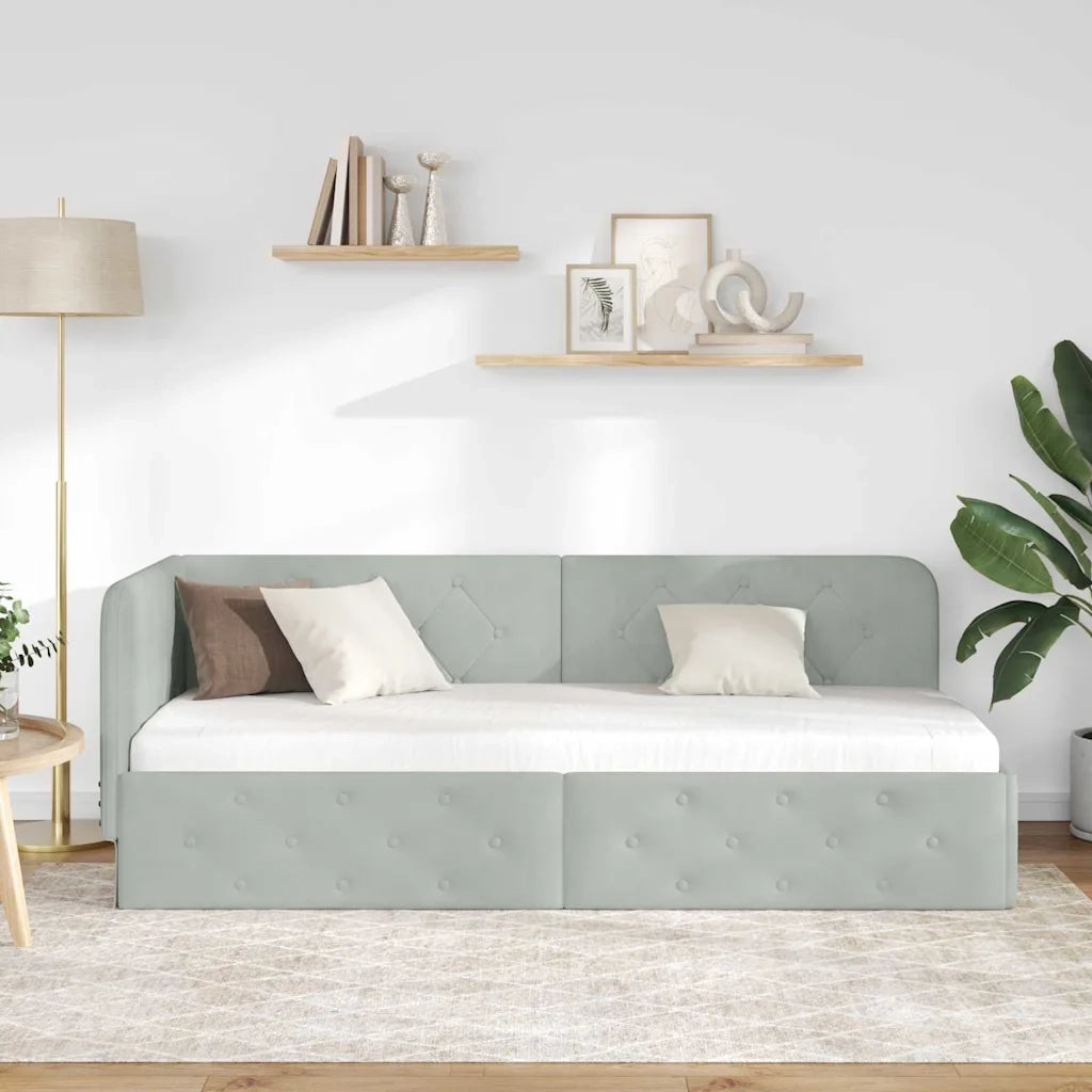 Letto singolo | Letto per adulti | Cornice del letto ad angolo Grigio chiaro 80 x 200 cm Velluto