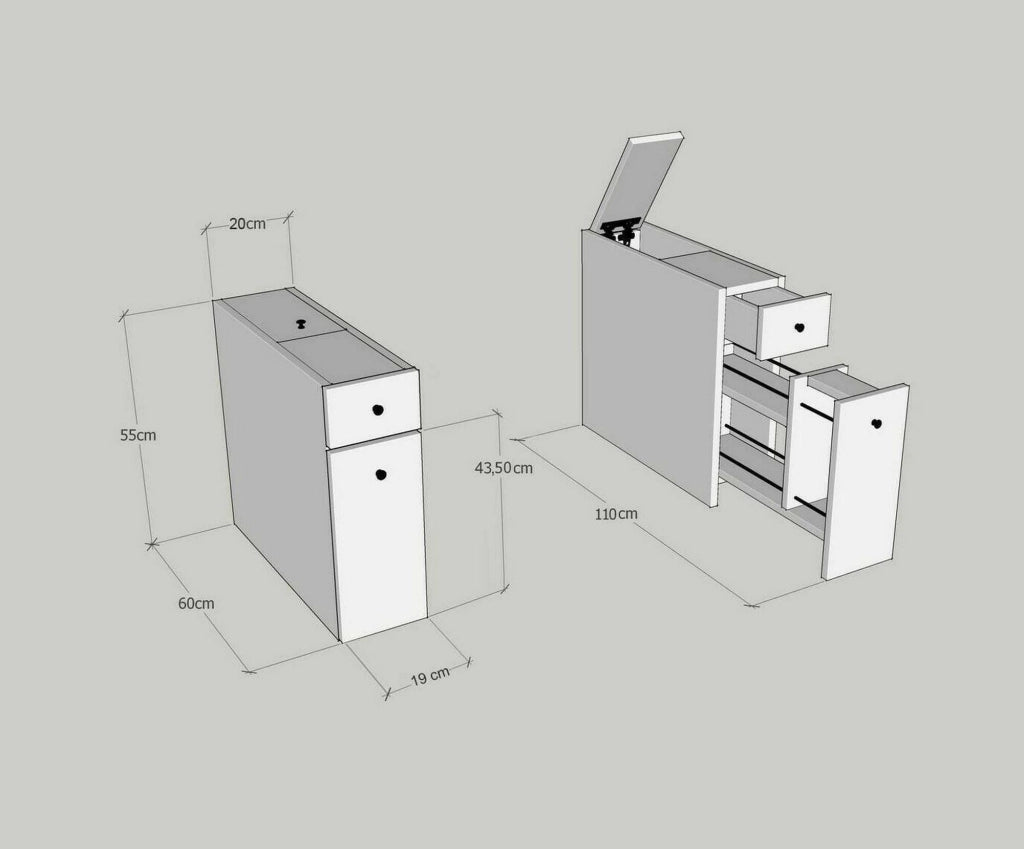 Mobile sottolavabo Isidora, Mobiletto da bagno, Contenitore porta lavabo, Armadio per lavandino, 20x60h55 cm, Bianco