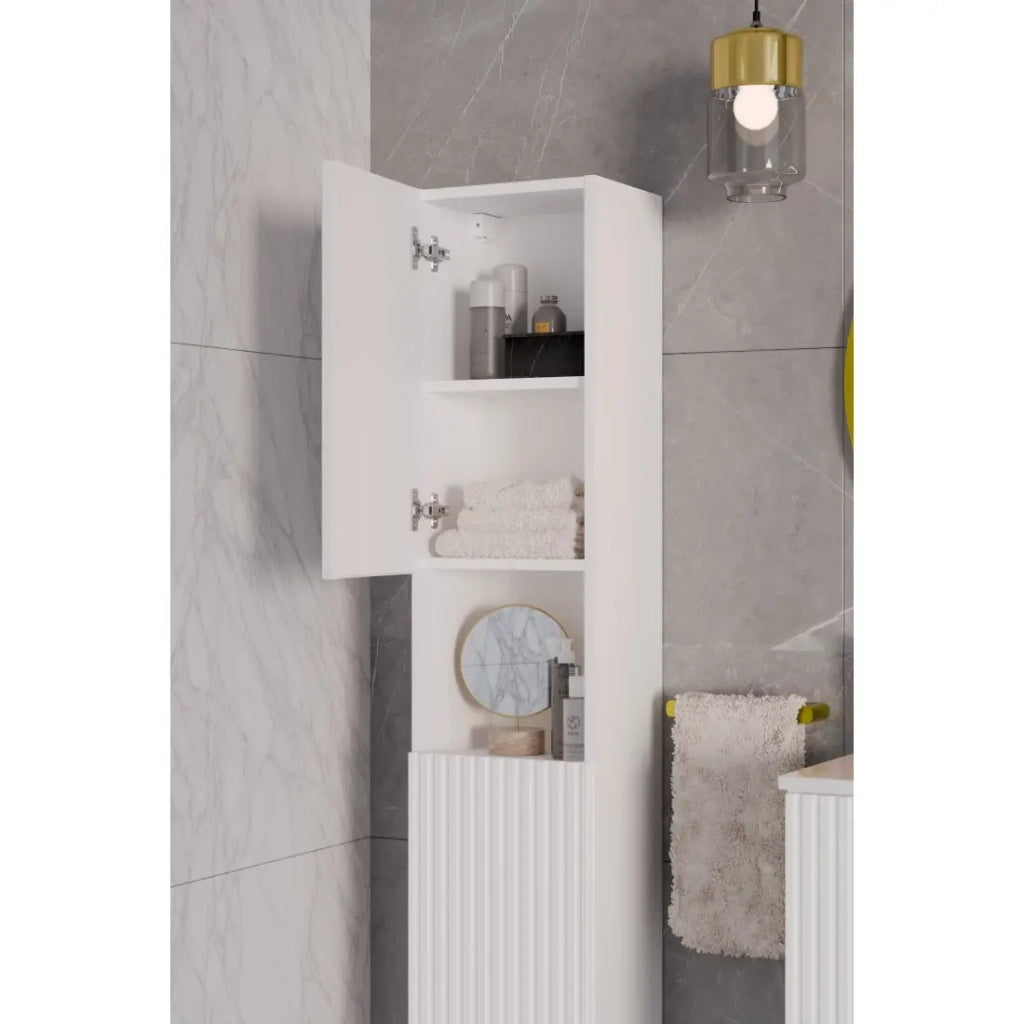 Colonna da bagno VANO – 2 porte + 1 nicchia – Bianco alpino – L30 × H140 × P25 cm – Da appendere
