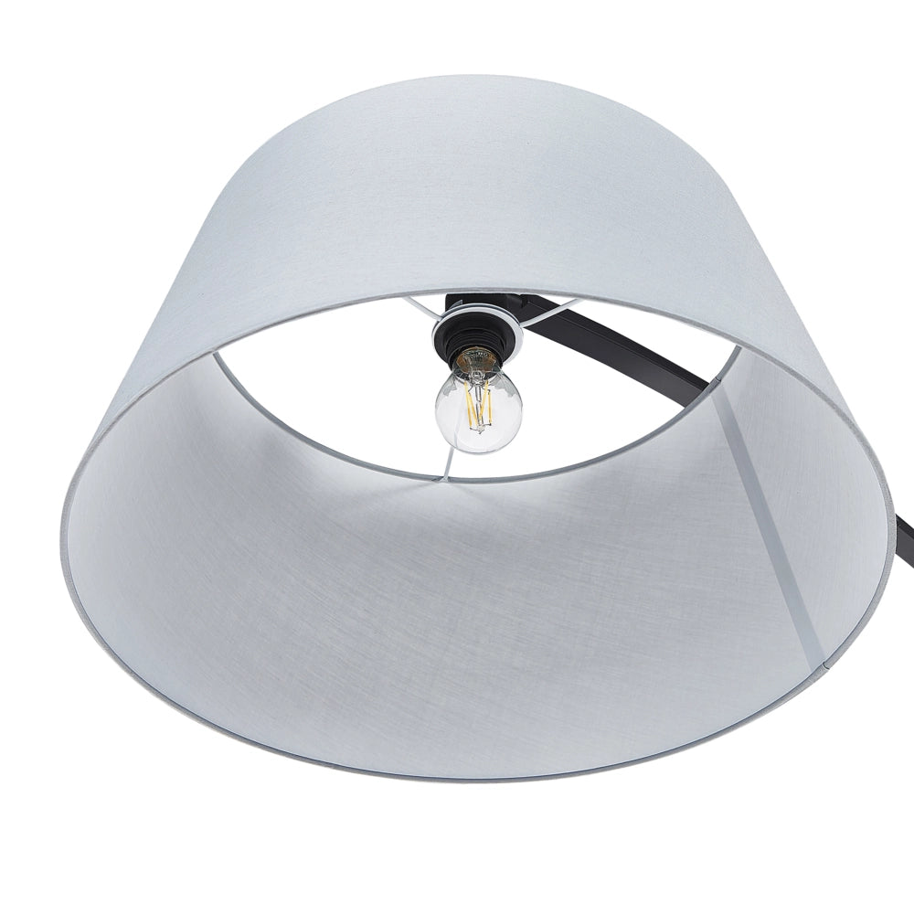 Lampada da terra in metallo grigio 188 cm con struttura curva paralume in policotone paralume a tamburo con base in marmo dal design moderno