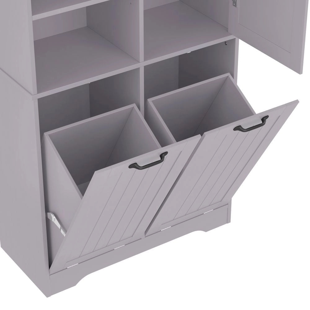 Armoire de salle de bain - Xylo - 78 x 35 x 172 cm - Grigio - Vernice resistente all'umidit??, doppio cesto per il bucato, ripiani regolabili