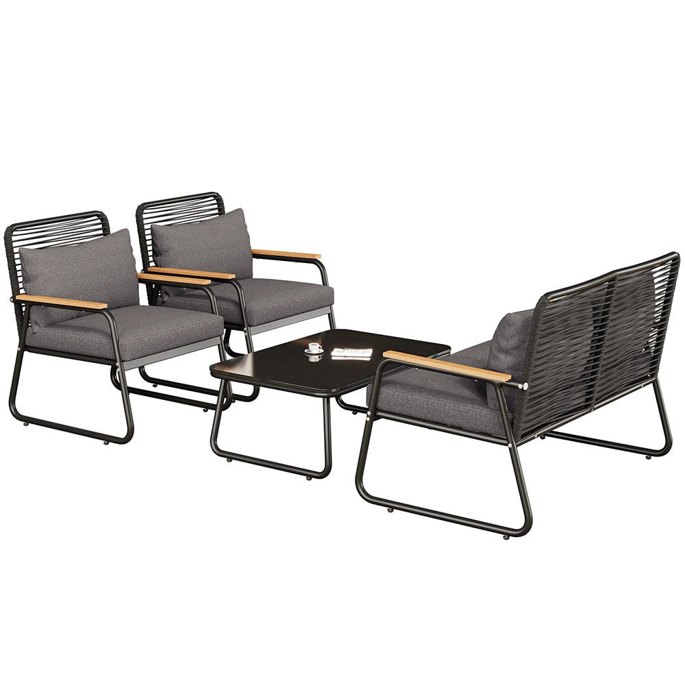 Set giardino - Xylo - 4 posti ferro zincato+tavolo vetro nero