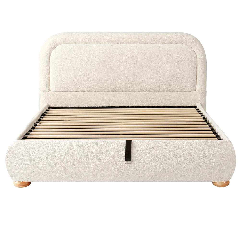 Letto imbottito capitonnato - Xylo - 140x190 cm - Beige - Testiera imbottita idraulica
