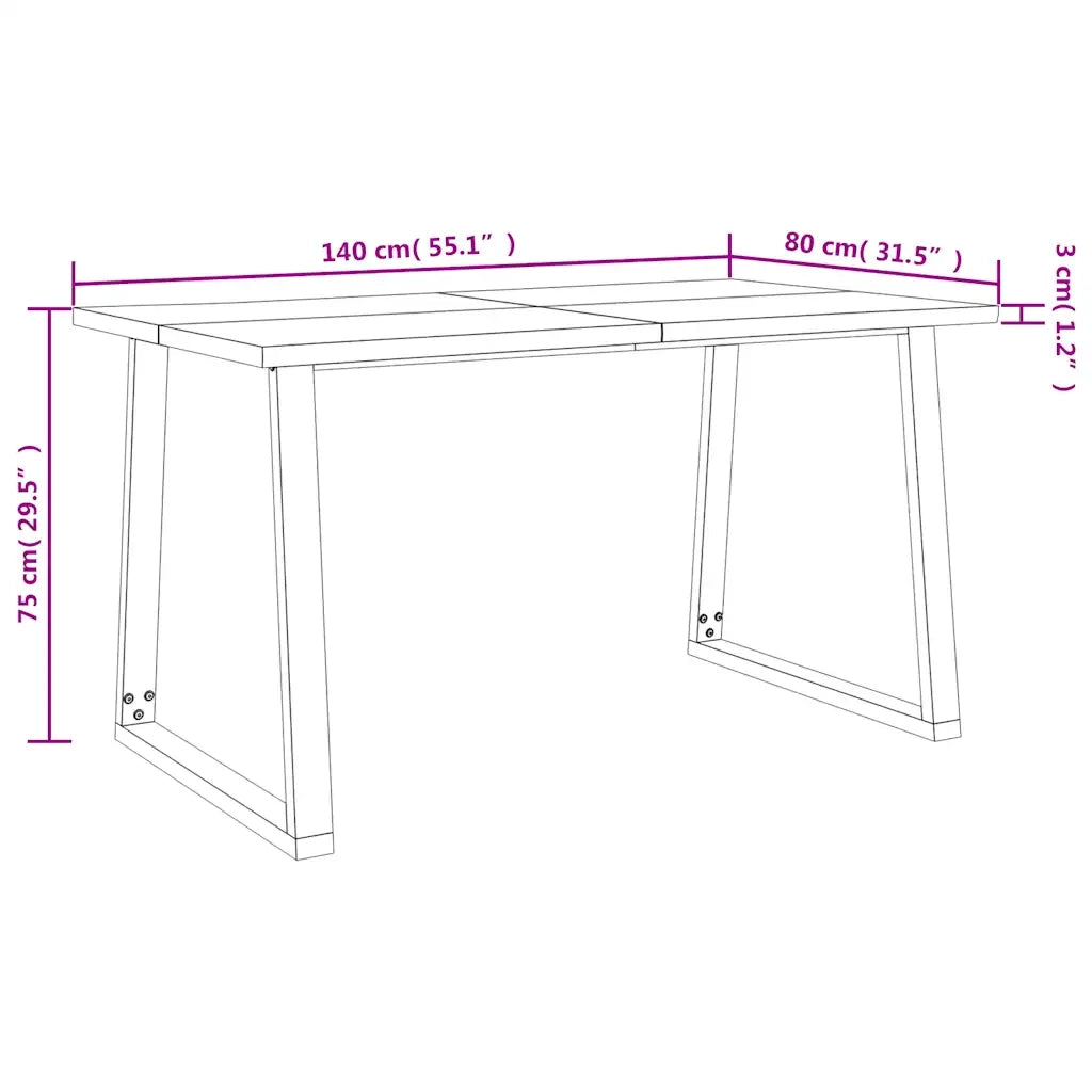Tavolo da Pranzo Bordi Vivi 140x80x75 cm Legno Massello Acacia 353289