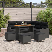 Set di Divani da Giardino  9 pezzi con Cuscini Rattan Polyrattan Acacia Nero