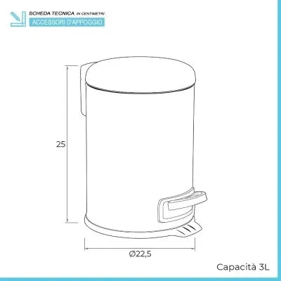 Pattumiera bagno in acciaio inox bianca capacità 3L e secchio interno estraibile
