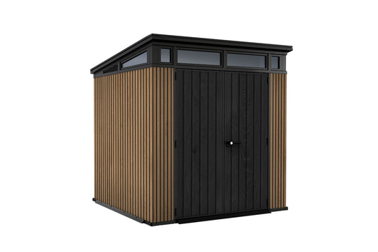 Casetta Box da Giardino 216x218x226 cm Keter Signature Venetian Pent 7x7 Effetto Legno Marrone e Antracite