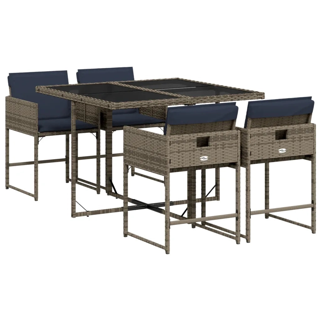 Set da pranzo da giardino da 5 pz con Cuscini in Polyrattan Grigio 3278028
