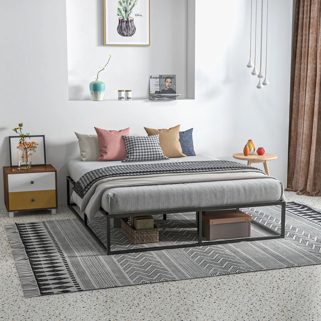 Struttura Letto con Doghe in Compensato e Contenitore inferiore, 190x160x35cm, Nero e color legno