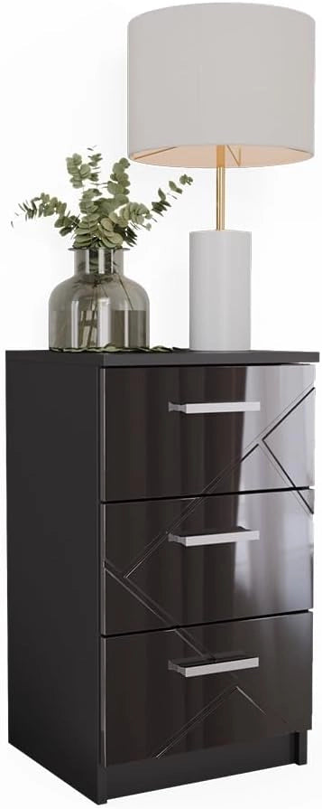 Comodini camera da letto Irma, Nero, 35.5 x 66 cm, adatto per il posizionamento laterale accanto a letti boxspring