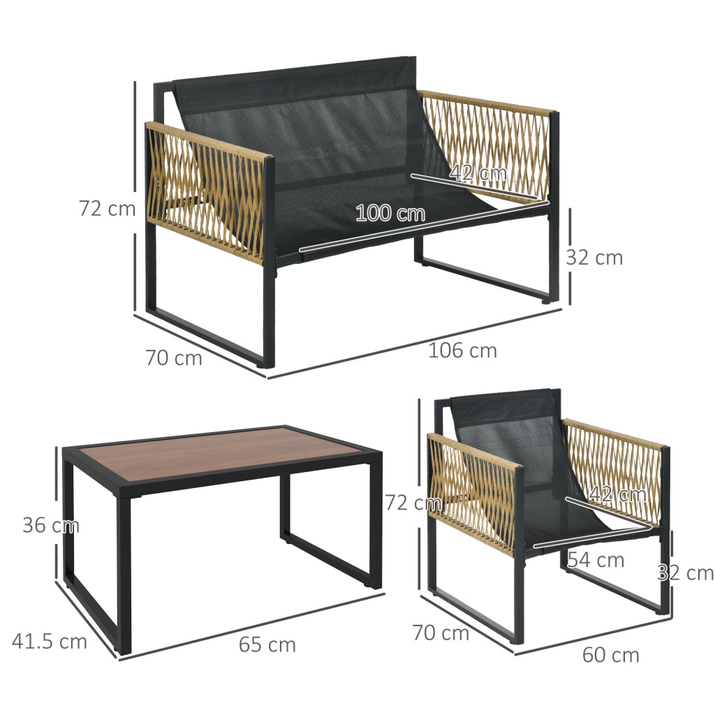 EasyComfort Set da Giardino 4 Pezzi in Rattan con Divanetto, 2 Sedie e Tavolino da Caffè, Grigio e Marrone