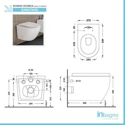 Wc sospeso salvaspazio Rimless in ceramica lucida serie Tokyo