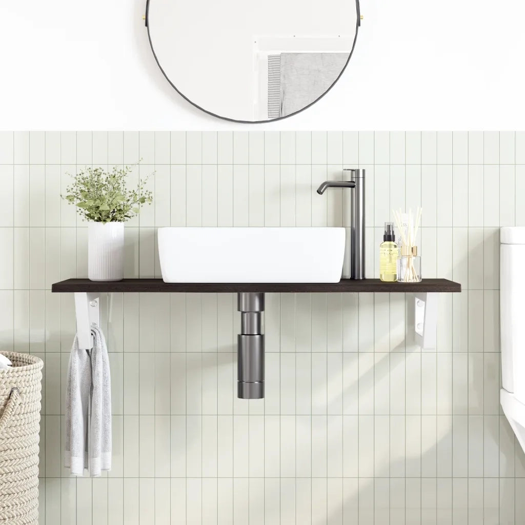 vidaXL Ripiano a Parete per Lavabo in Acciaio e Massello di Rovere