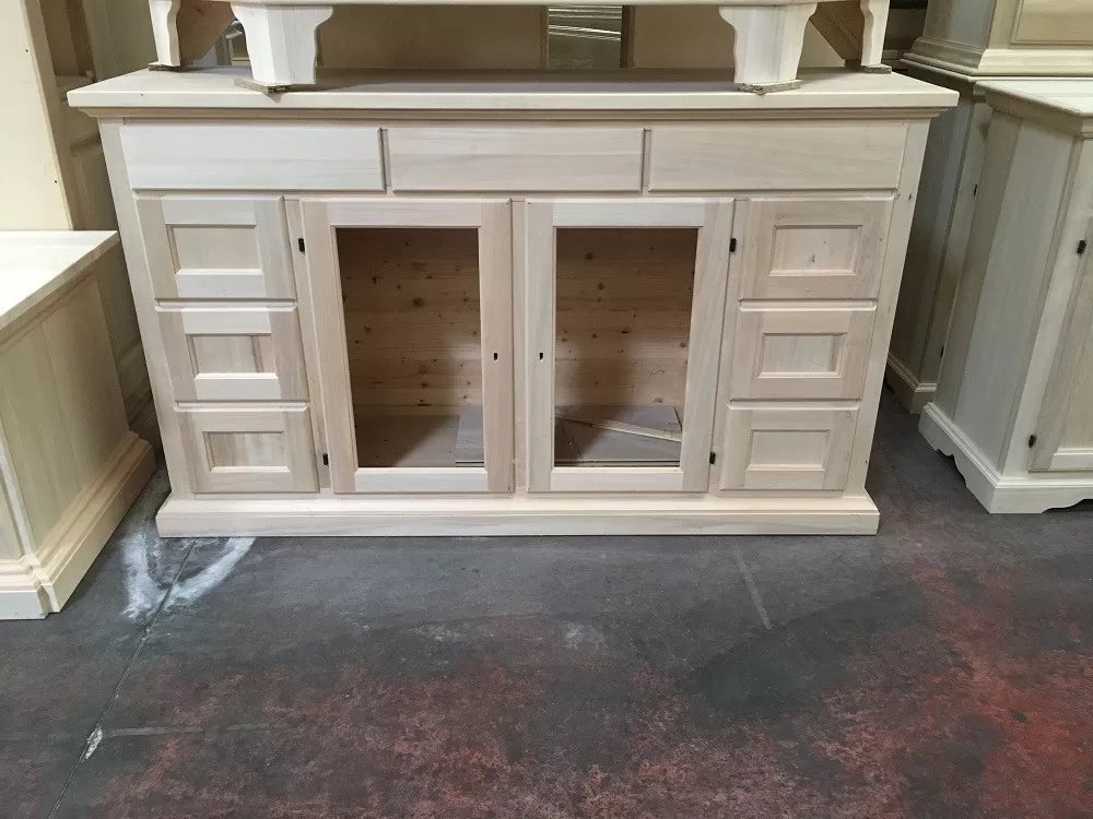 Madia credenza legno 2 ante 9 cassetti shabby avorio patinato filo verde 160x45x95 (984) - Mobili 2G