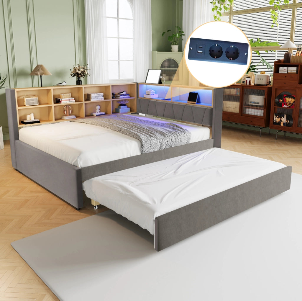 Letto multifunzione con estraibile 140x200 cm, LED e prese