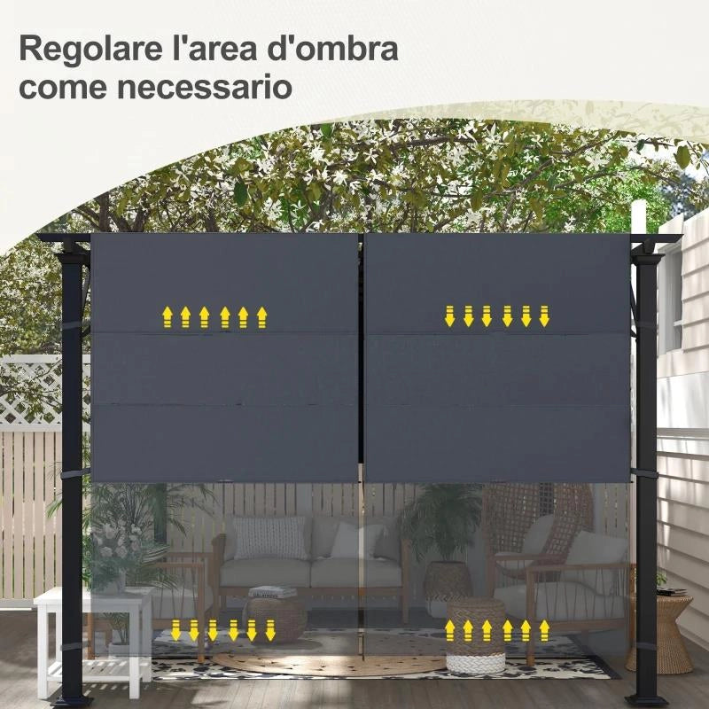 COPERTURA PER GAZEBO PERGOLA 3X3 M IN POLIESTERE CON TASCHE E CINGHIE, 488X122 CM, GRIGIO CARBONE