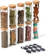 Set di 10 contenitori per il contenimento dei prodotti, vasetti di vetro borosilicato con coperchio in bambù e etichette in bianco per la cucina, la bagno, l'arredamento domestico, i doni per festa - 300 ml