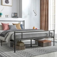 Struttura Letto Matrimoniale in Acciaio 160x200cm con Doghe, Testiera e Pediera - Nero