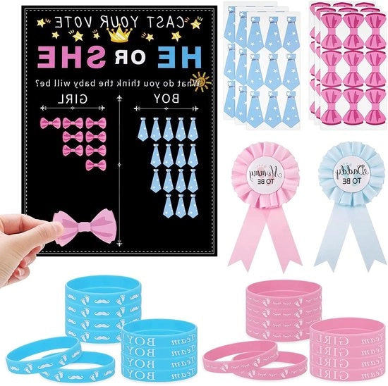 Decorazioni per la rivelazione del sesso - Set di 77 pezzi - Giochi per bambini maschio o femmina - Decorazioni per feste - Adatto per le feste di rivelazione del sesso