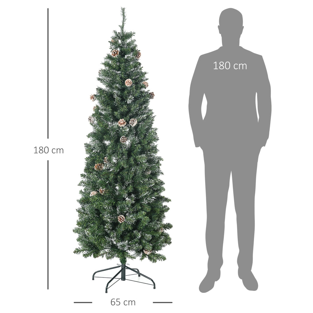 EasyComfort Albero di Natale Artificiale da 180cm con Pigne, 618 Rami e Base in Metallo, Verde