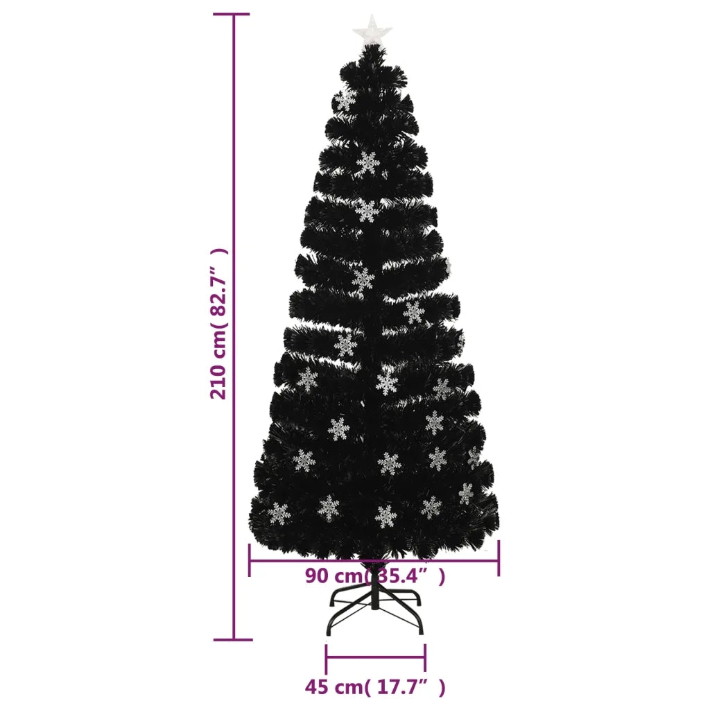 Albero Natale | Decorazioni natalizie con Fiocchi di Neve a LED Nero 210cm Fibra Ottica