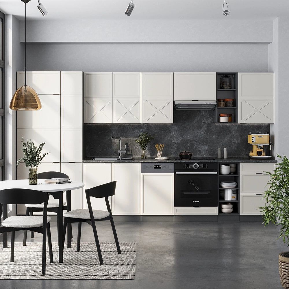Cucina componibile Fame-Line GrigioBeige/Antracite 355 cm, PL Marmo Vicco