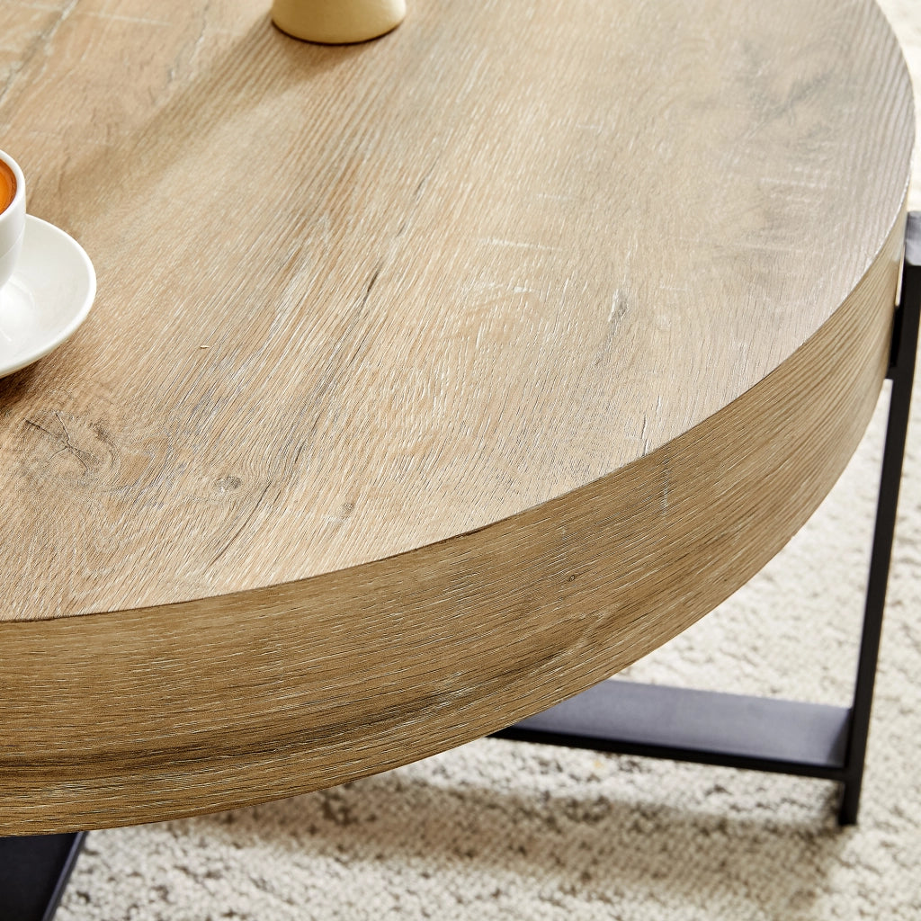 TAVOLINO DA CAFFÈ ROTONDO 68 cm MDF E METALLO NERO